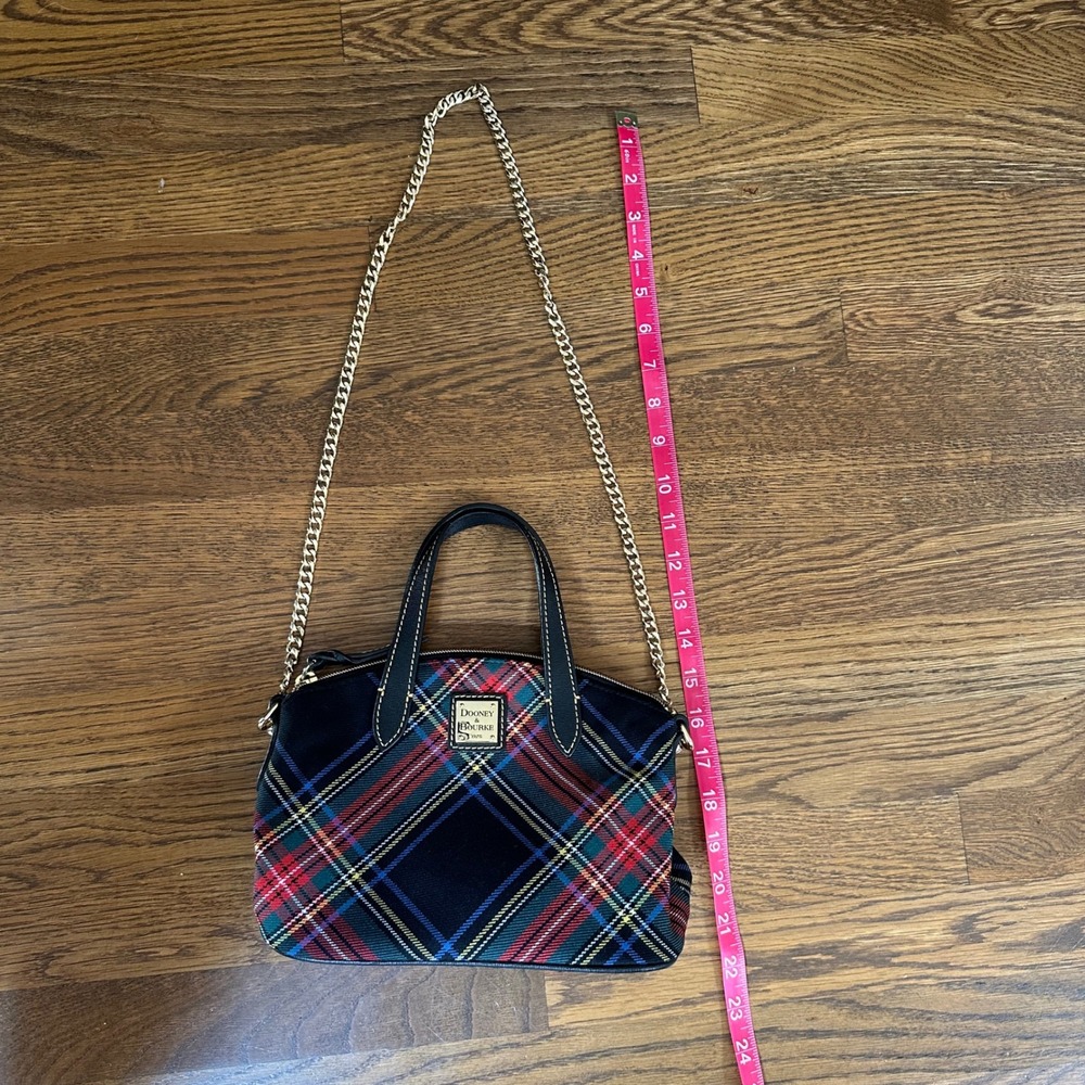 Dooney & Bourke Tartan Plaid Dome Satchel Crossbody Black Red Multi Gold Chain - Picture 15 of 16